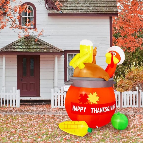 🆕6FT Inflatables Pumpkin Turkey LED Blow Up Thanksgiving Outdoor Decoration - Picture 9 of 11